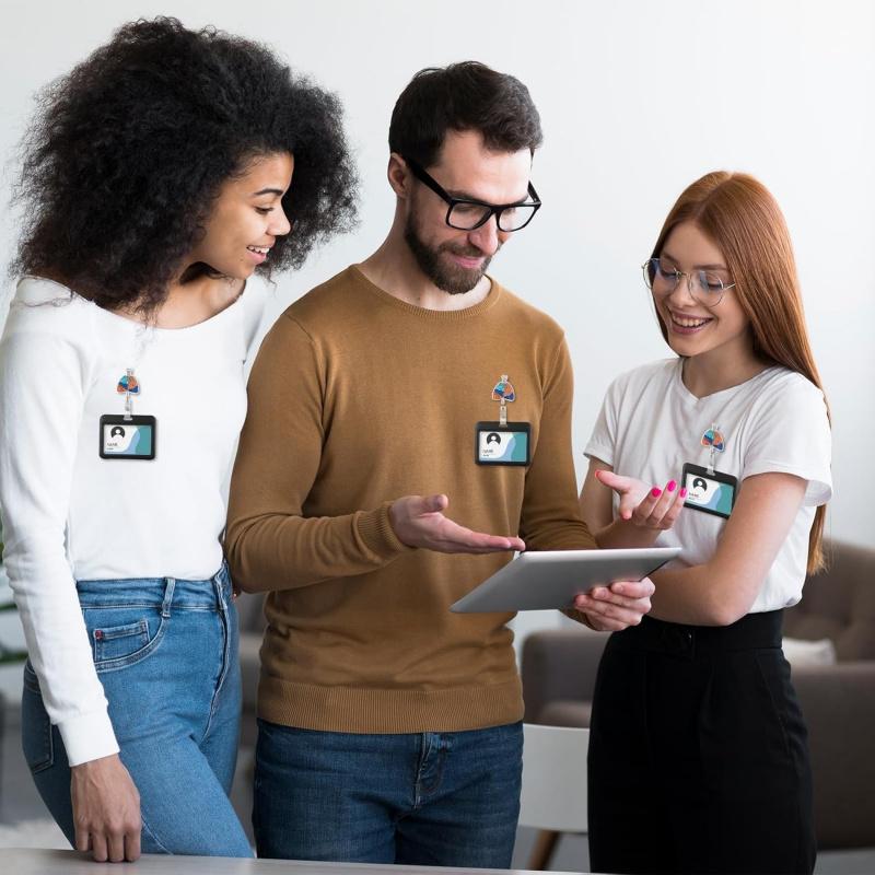 3 Pack Horizontal Id Badge Holder, Double-Sided Transparent Windows Horizontal Hard Black Plastic Case Waterproof Card Holder, Waterproof Name Tags Holders for Proximity Key Card Office School