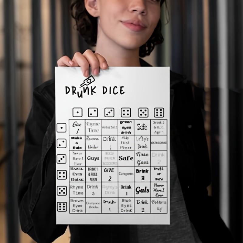 Drunk Dice Drinking Game Card, Interactive Dice Instruction Board Game, Fun Adult Party Prop, Creative Table Game for Bar/family Gatherings