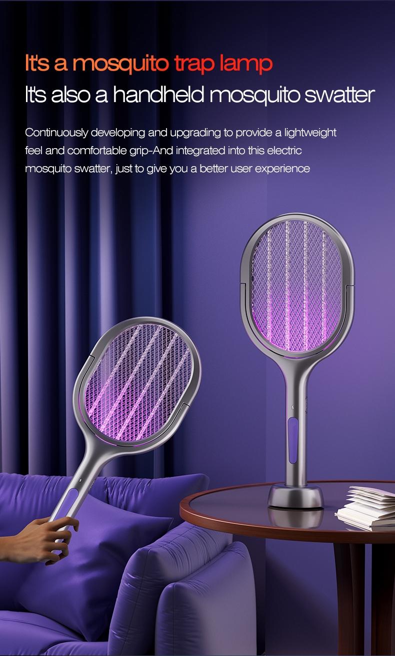 Foldable Electric Mosquito Swatter with Rotating Head – 6-in-1 Rechargeable Insect Zapper with UV Mosquito Light, Indoor & Outdoor Use, Lightweight and Portable, Safe and Efficient Fly & Bug Killer, Perfect for Home, Patio, Camping, Travel, and Office