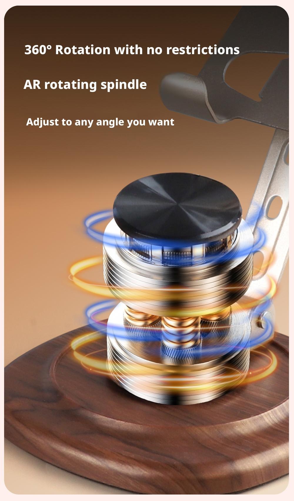 Metal Wood-Grain Stand｜360° Dual-Damper & Foldable