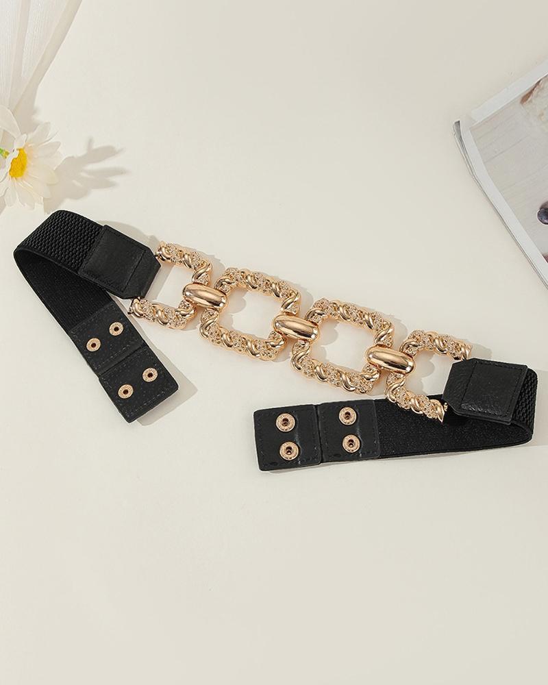 ChicMe Women's Chain Decor Buttoned Waist Belt Fashion Elastic Stretch Dress Belt Waistband