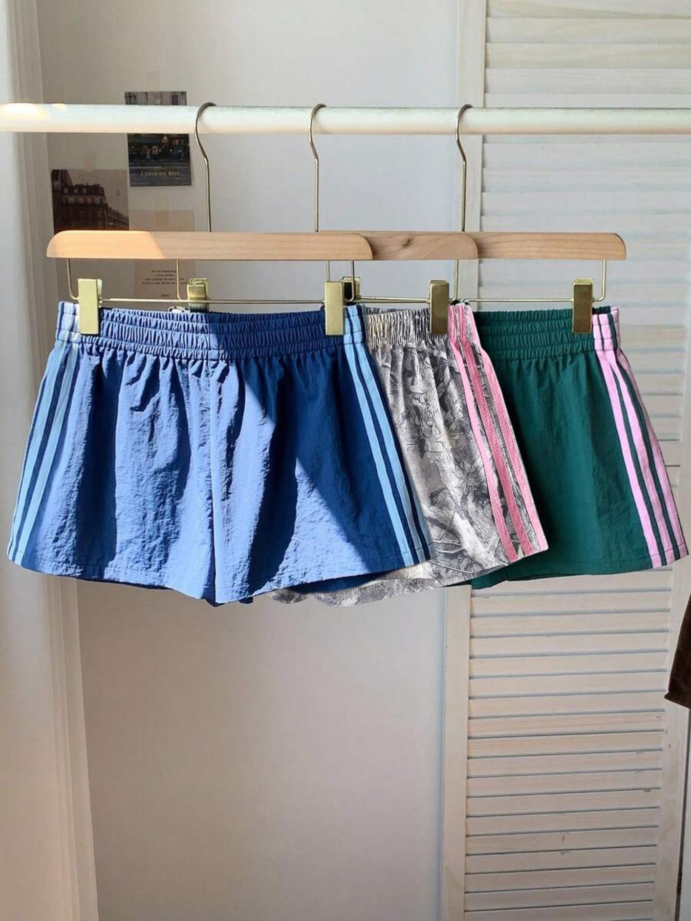 Trendy Comfortable 3-Piece Women's Casual Loose Short Pants, Side Stripe Design, Striped, Elastic Waist, Perfect for Spring Summer Carnival Activities, Casual Fashionable Shorts