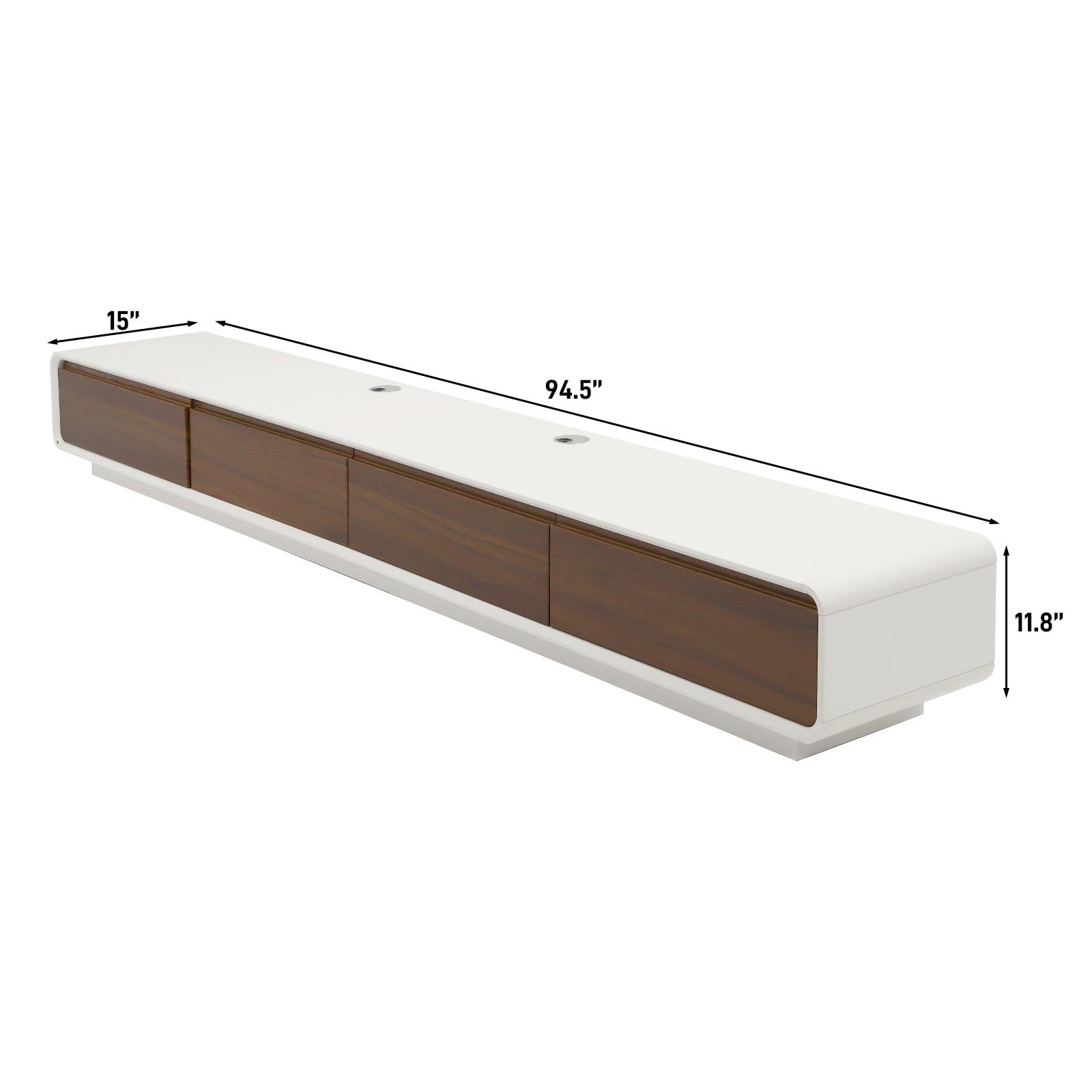 94.5" Minimalist Floating TV Stand for TVs up to 100 Inches, Modern Wall Mounted Media Console with 2 Drawers, Entertainment Center for Living Room, Black & Walnut/White & Walnut 94.5" Minimalist Floating TV Stand for TVs up to 100 Inches, Modern Wall Mounted Media Console with 2 Drawers, Entertainment Center for Living Room, Black & Walnut/White & Walnut