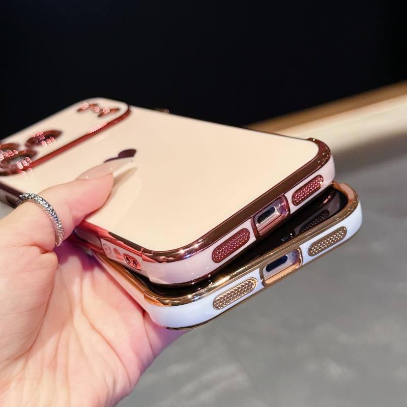 for iPhone 17 Pro Max 16 15 14 13 12 Phone Case, Luxury Cute Gold Love Heart for Women Side Small Pattern Luxury Plated Edge Camera Protection Soft Silicone Shockproof Bumper Cover for iPhone 17 Pro Max 16 15 14 13 12 Phone Case, Luxury Cute Gold Love Heart for Women Side Small Pattern Luxury Plated Edge Camera Protection Soft Silicone Shockproof Bumper Cover