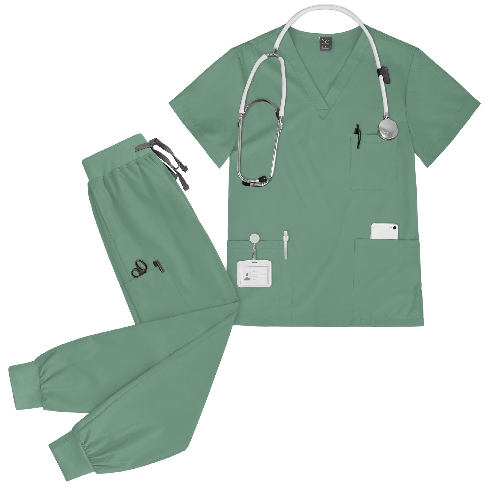 Women's Short Sleeve Quick-Dry Stretch Scrubs Care-related Scrub Suits and Gowns for Operating Rooms Suitable for Outpatient Clinics and Operation Assistance