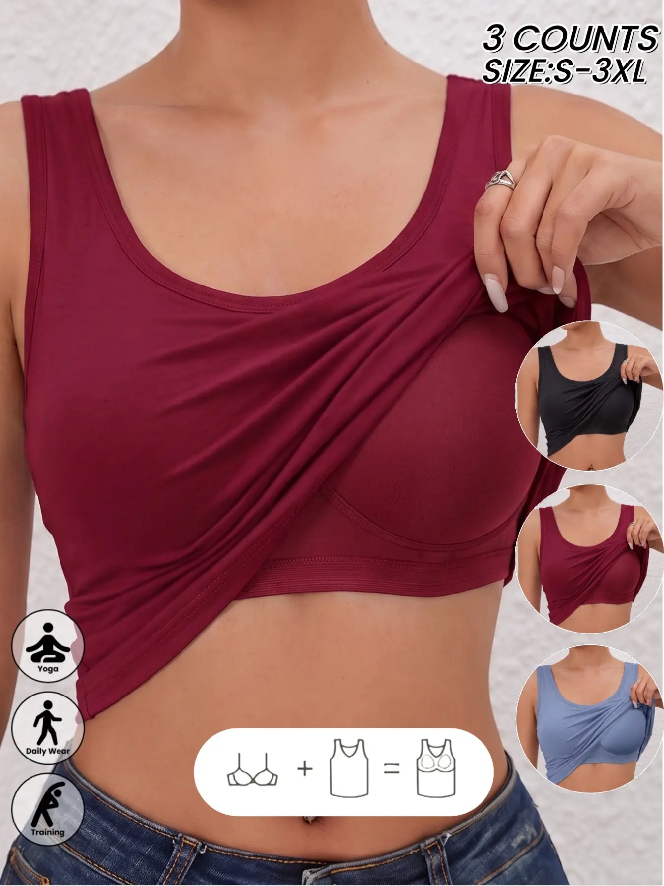 Women's Soft Breathable Yoga Tank Top with Padded Chest, Vest for Light Exercise, Lightweight Fabric, Yoga built in Bra Top,All Seasons