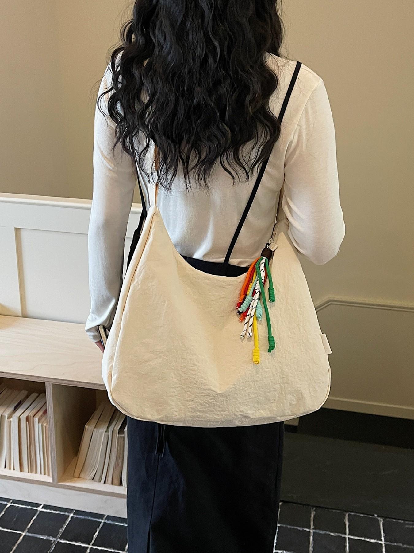 Water-Resistant Nylon Crossbody Shoulder Bag, Large Capacity Casual Style, Plain Design for All Seasons, Ideal for Students and Daily Use