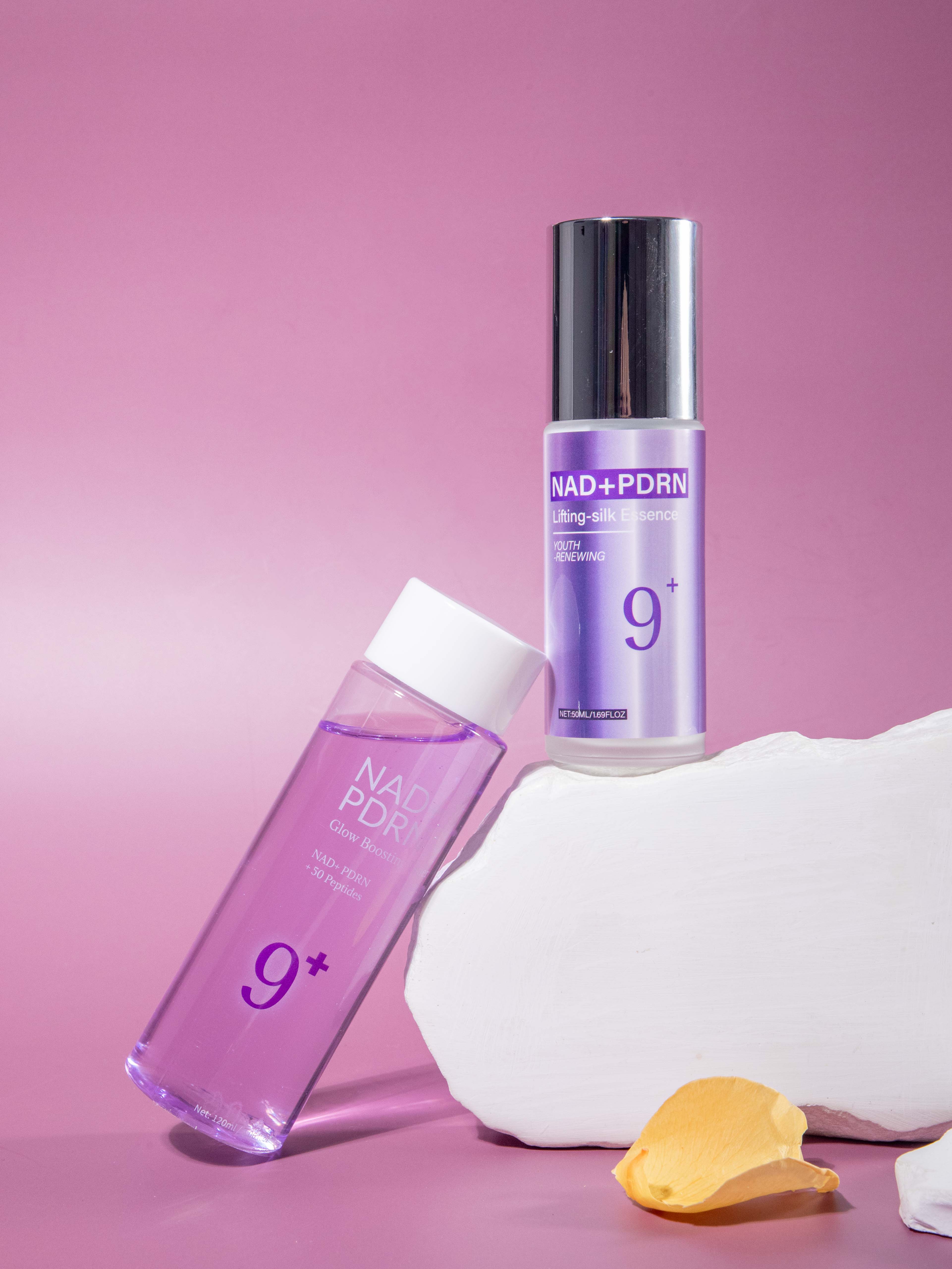 9+ NAD+ Salmon PDRN Glow Boosting Toner, NAD+PDRN+50 Peptides, Hydrating & Firming Toner for Wrinkles, Fine Lines & Dull Skin, Peptides & Salmon PDRN for Radiance, 4.06 fl.oz