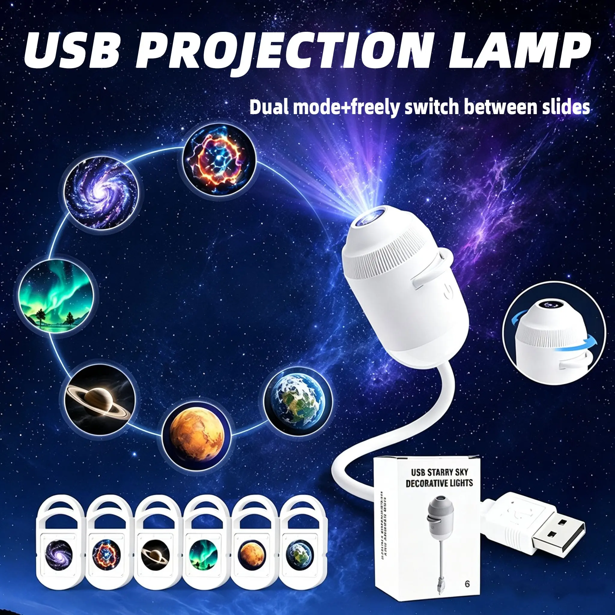Two-In-One Galaxy Starry Night Projector Lamp, USB LED Night Light with Brightness Control, Ideal for Bedroom, Car, Home Decor, Gift