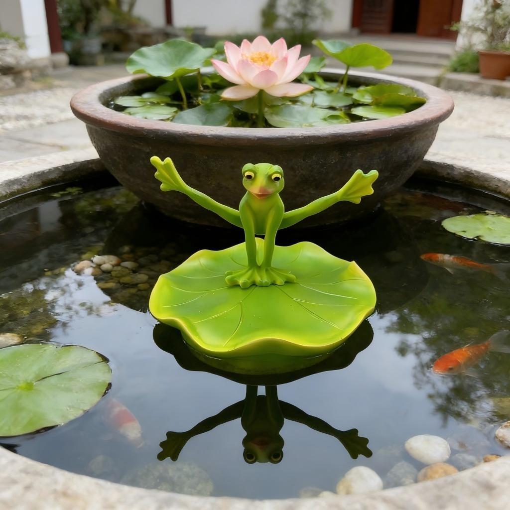 1 PC Floating Resin YOGA Frog Figurine, Waterproof Pond Decorations for Outside, Realistic Water Lily Pad Ornament for Aquarium