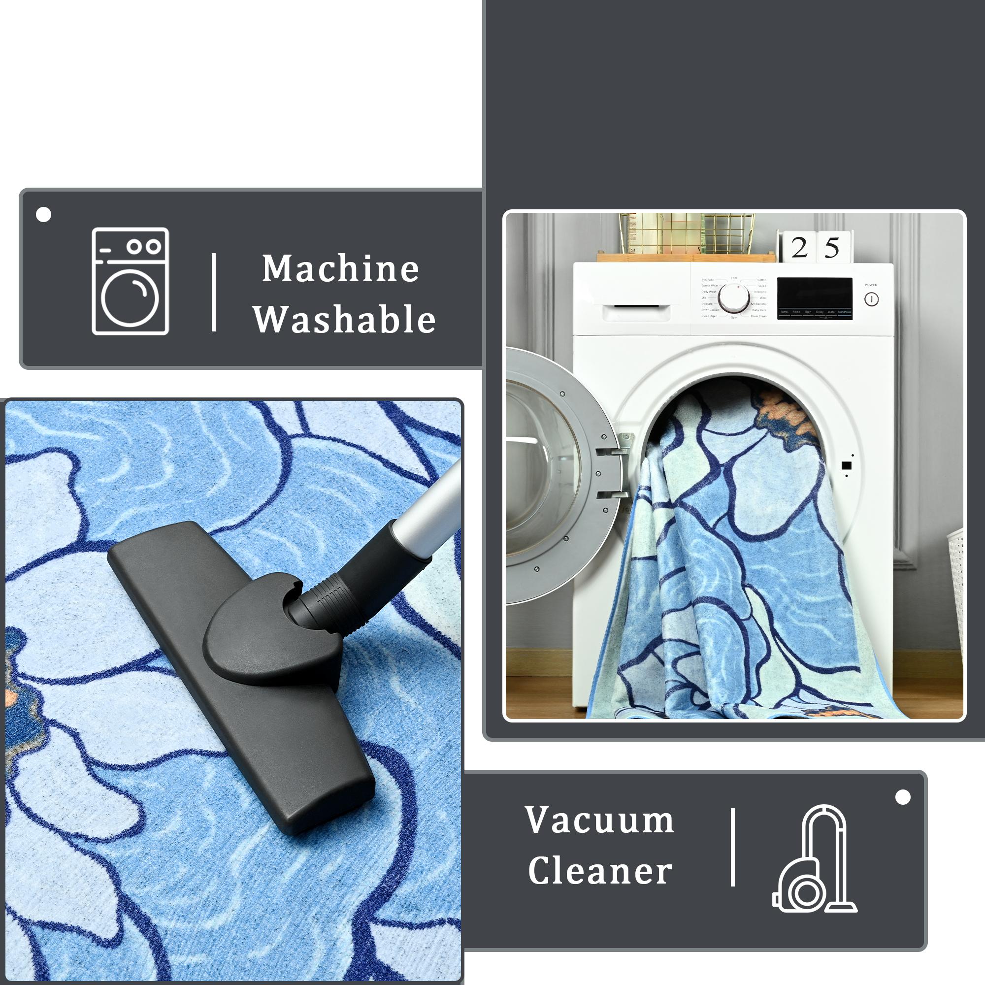 Lochas Floral Washable Living Room Area Rug ,Non-Slip Low-Pile Rugs for Entryway, Throw Small Stain Resistant Kitchen Rugs, Print Carpet for Office, Bedroom, Laundry Room, Nursery, Home Decor