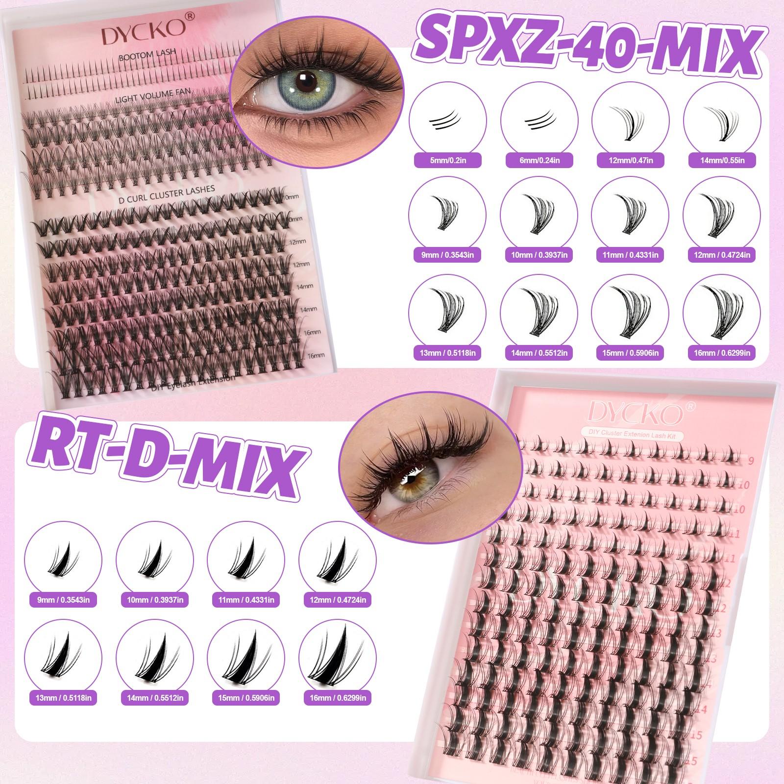DYCKO 912PCS DIY Eyelash Extension Kit, 11-Pcs Ultimate Lash Clusters Gift Box, 4 Styles Mixed Wispy Manga Individual Lashes, D Curl Starter Set with Bond Seal & Remover, Professional Salon Look at Home