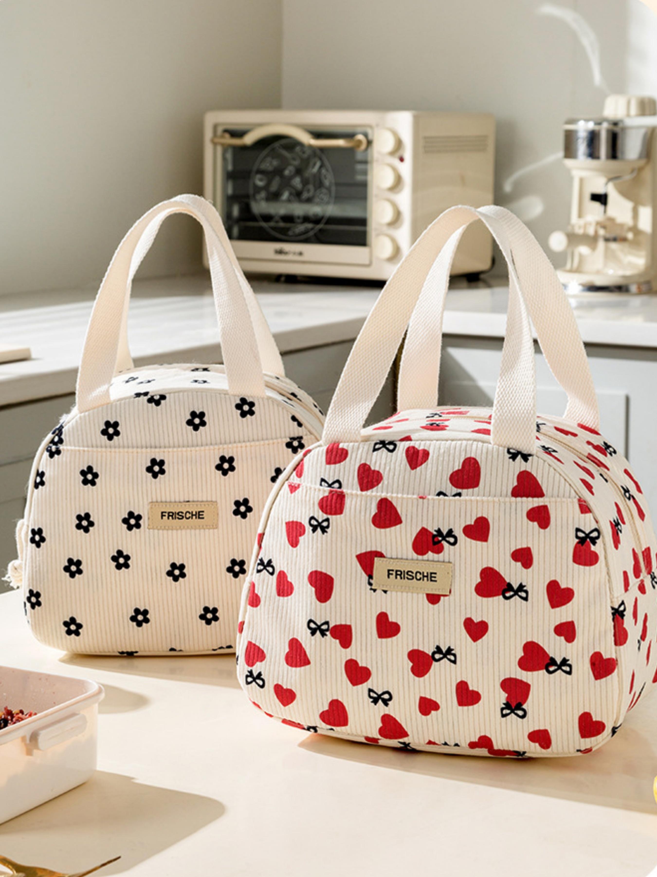 Strawberry Floral Large Capacity Insulated Lunch Box Bag, Heat-Resistant Wide Mouth Bento, Ideal for Picnics, Easy Carry, Spacious, Compatible with Containers