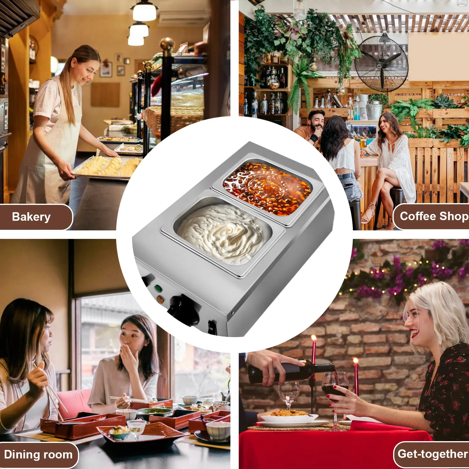 Commercial Chocolate Tempering Machine, 800W Stainless Steel Electric Melter with 2/3 Tanks & Lids, Adjustable Temperature 86-185°F, Multifunctional Melting Pot for Chocolate, Cheese, Butter, Candy & Dessert Making
