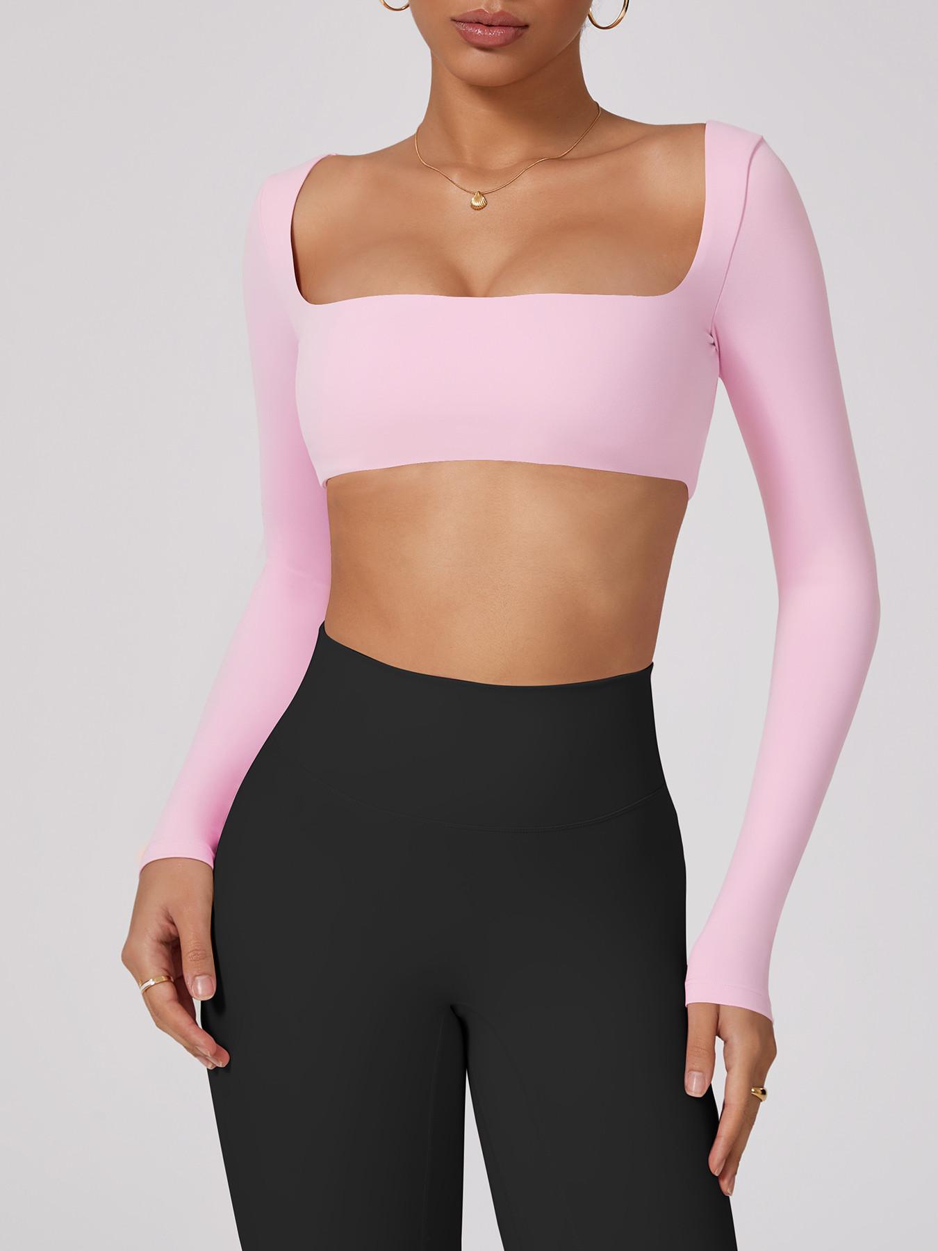 Women's Long Sleeve Sports Top, American Style, Professional Performance, Classic Square Neck, High Elasticity, Breathable Fabric, Breathable Workout Tops