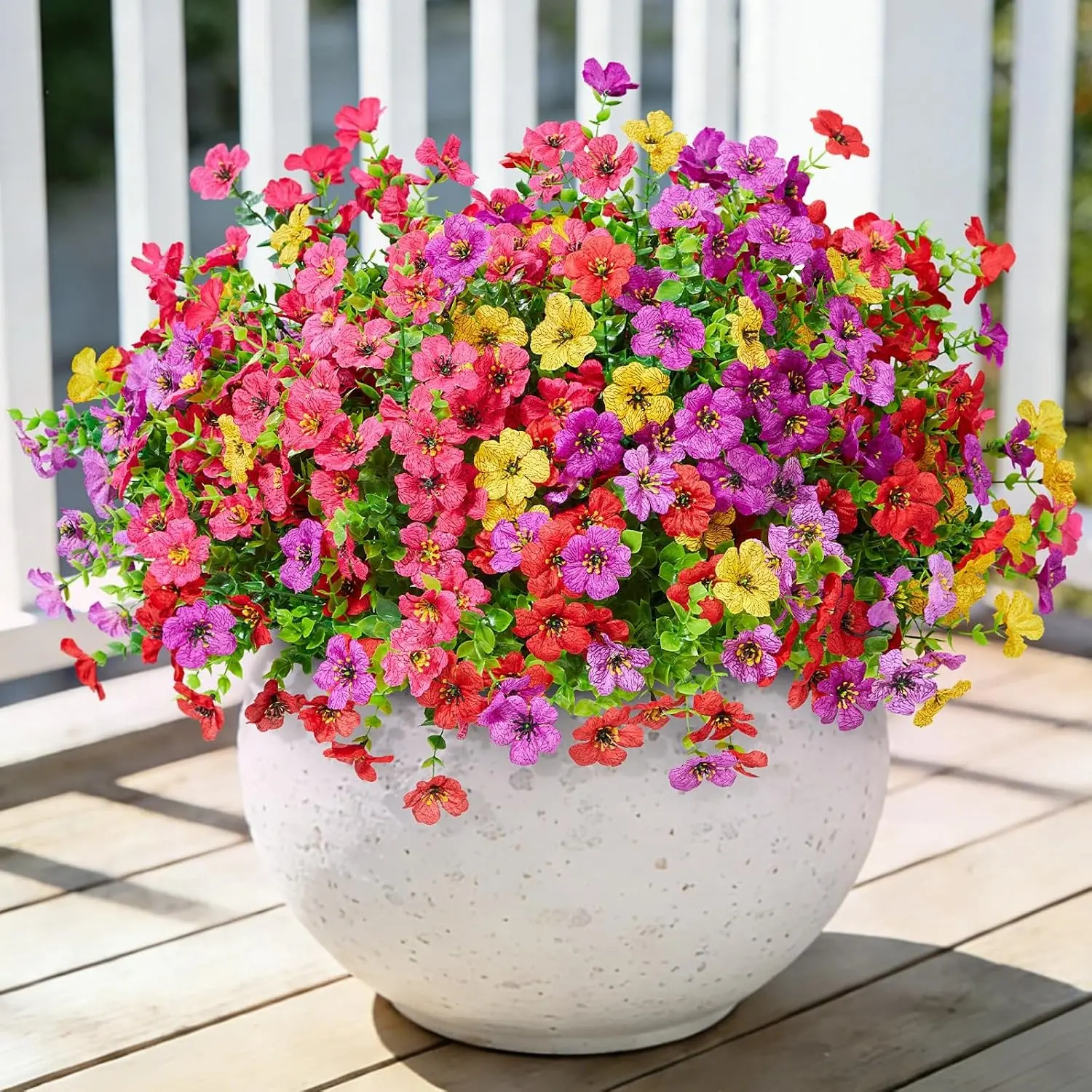 Fake Flowers for Outdoors Faux Plants Outside Indoor,UV Resistant Realistic Silk Artificial Daisy for Home Patio Garden Back Yard Front Porch Decor Spring Summer(12 Bunches,4 Multi Colors)