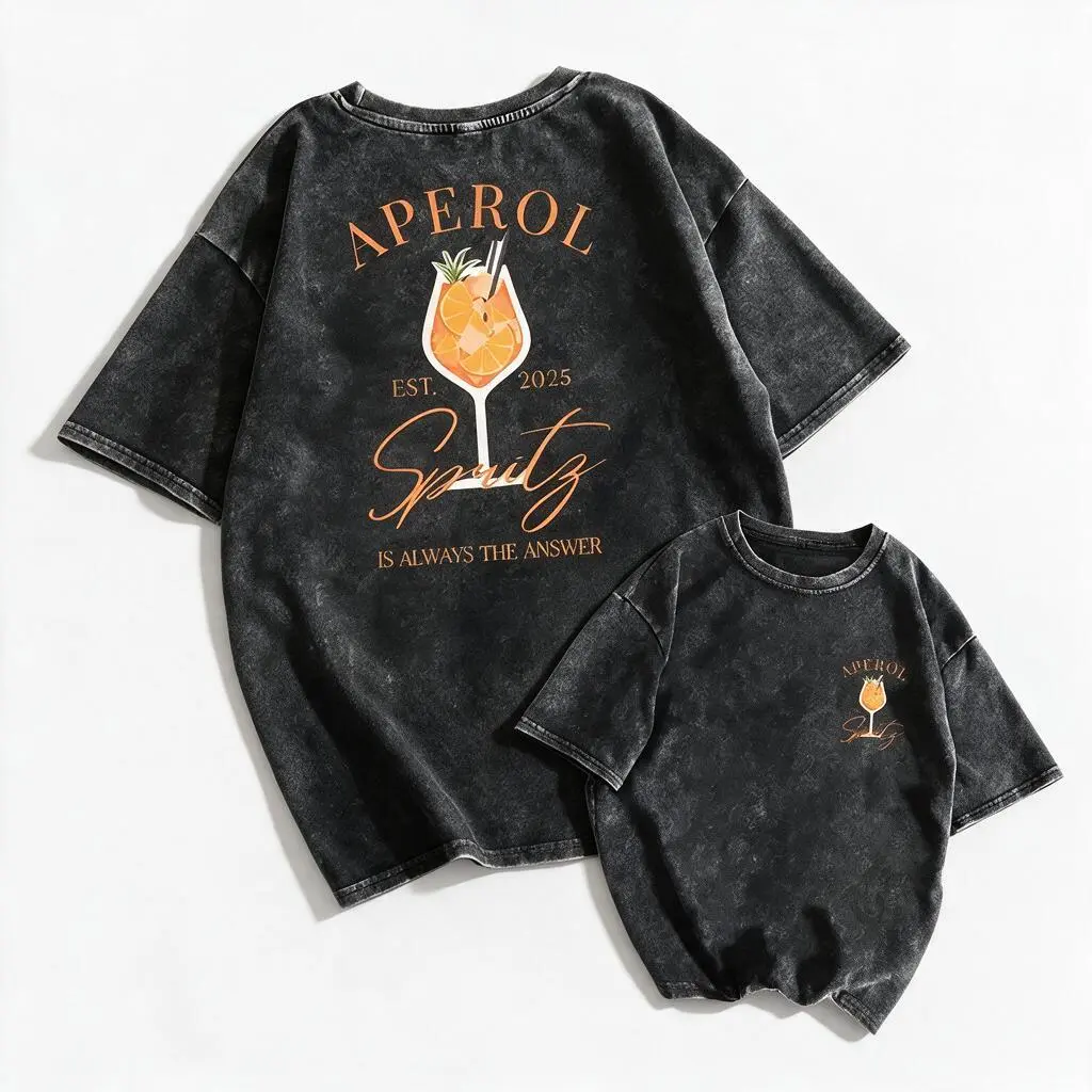 Women'S Casual Summer Washed Cotton T-Shirt "Aperol Spritz Is Always The Answer" Graphic Short Sleeve Round Neck Top Tee