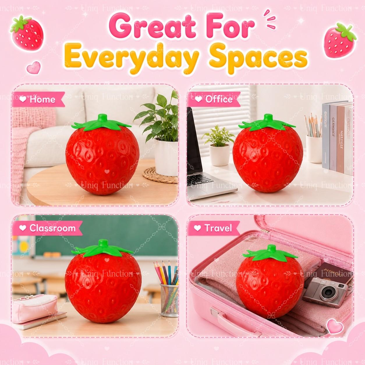 1 PC Giant Strawberry Squishy, Jumbo Strawberry Stress Relief Toy, Realistic Fruit-Shaped Slow Rising Squeeze Toy, Approx. 6.7 × 5.5 Inch Soft Handheld Fidget Toy for Home, Office, Travel and Party Favor, Squishies Fidgets, Stress Relief Tools