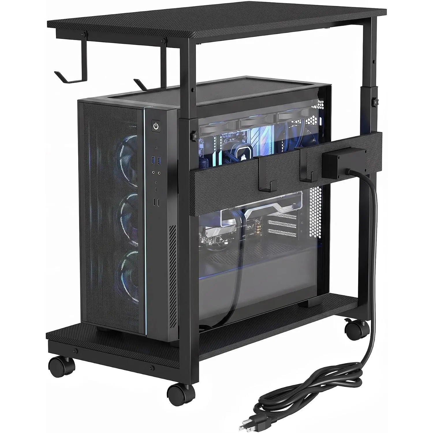 23.23"-33.46" 5-Level Height Adjustable Rolling Computer Tower Stand with Locking Wheels for Office Home Gaming Under Desk