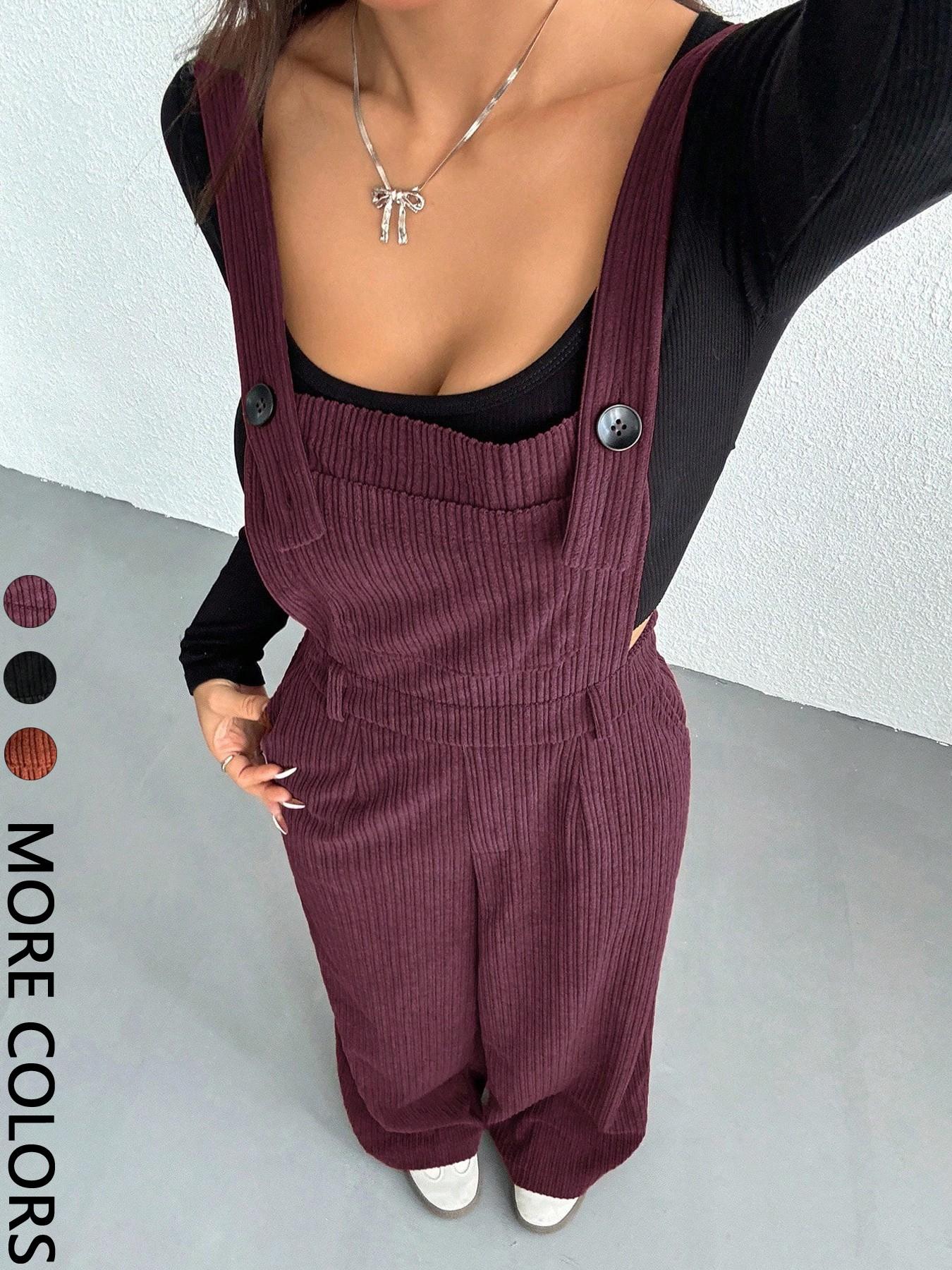 Women's Solid Color Casual One-Piece Jumpsuit, Simple Fashion Daily Wear, Comfortable and Stylish, Perfect for Everyday Use