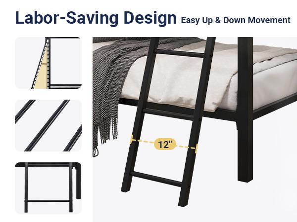 Allewie Twin Over Twin Metal Bunk Bed - 【Frame Only No Mattress】Angled Ladder & Heavy-Duty Guardrail for Kids/Adults, Space-Saving Noise-Free Design, Black/White,#TikTokShopBlackFriday #Christmas Gifts Allewie Twin Over Twin Metal Bunk Bed - 【Frame Only No Mattress】Angled Ladder & Heavy-Duty Guardrail for Kids/Adults, Space-Saving Noise-Free Design, Black/White,#TikTokShopBlackFriday #Christmas Gifts