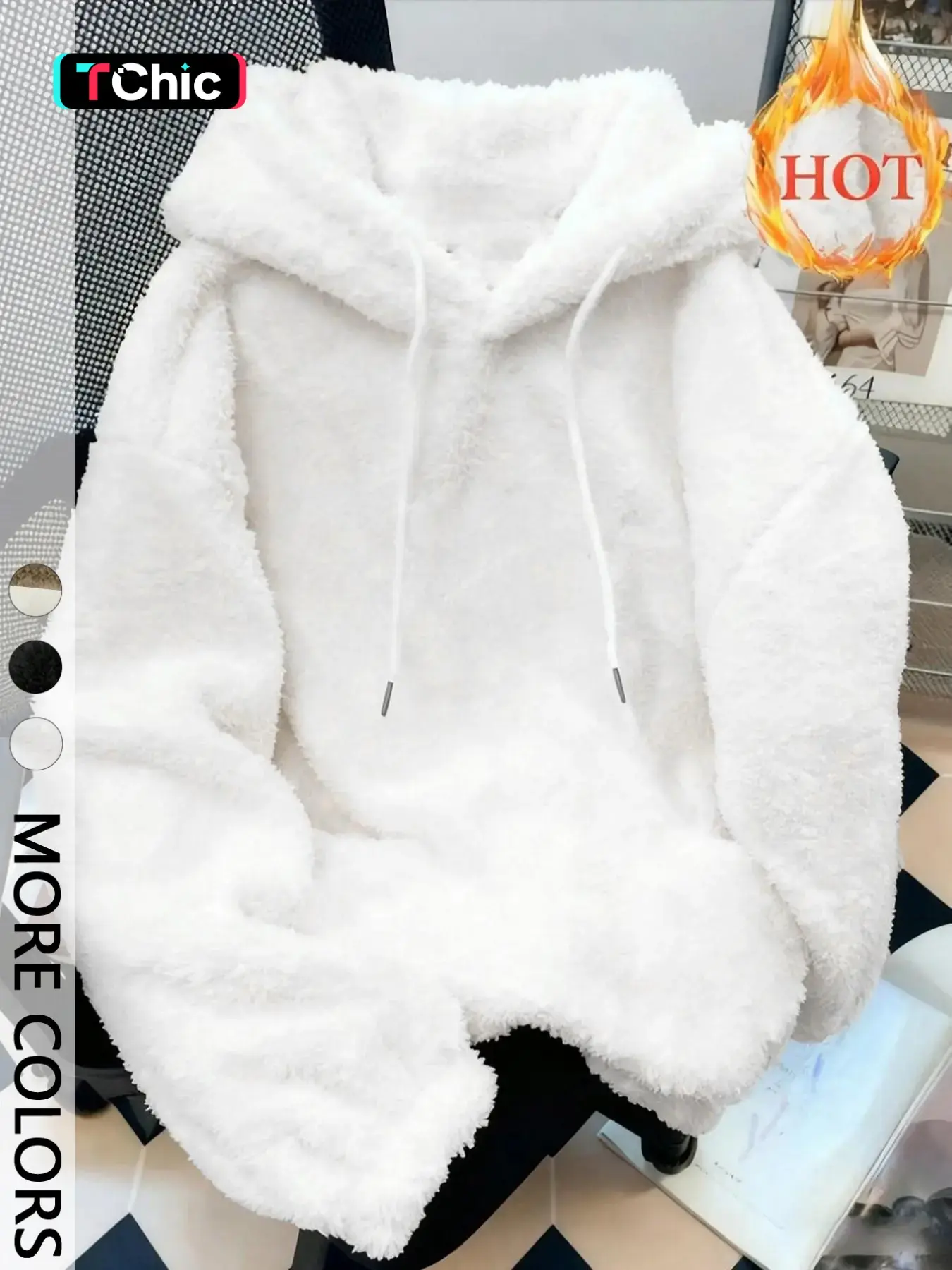 Women's Fuzzy Plush Hoodie Oversized Silhouette Drawstring Hood Kangaroo Pocket Detail Long Sleeves Cozy Fit Trendy Loungewear Style Perfect for Daily Wear Errands