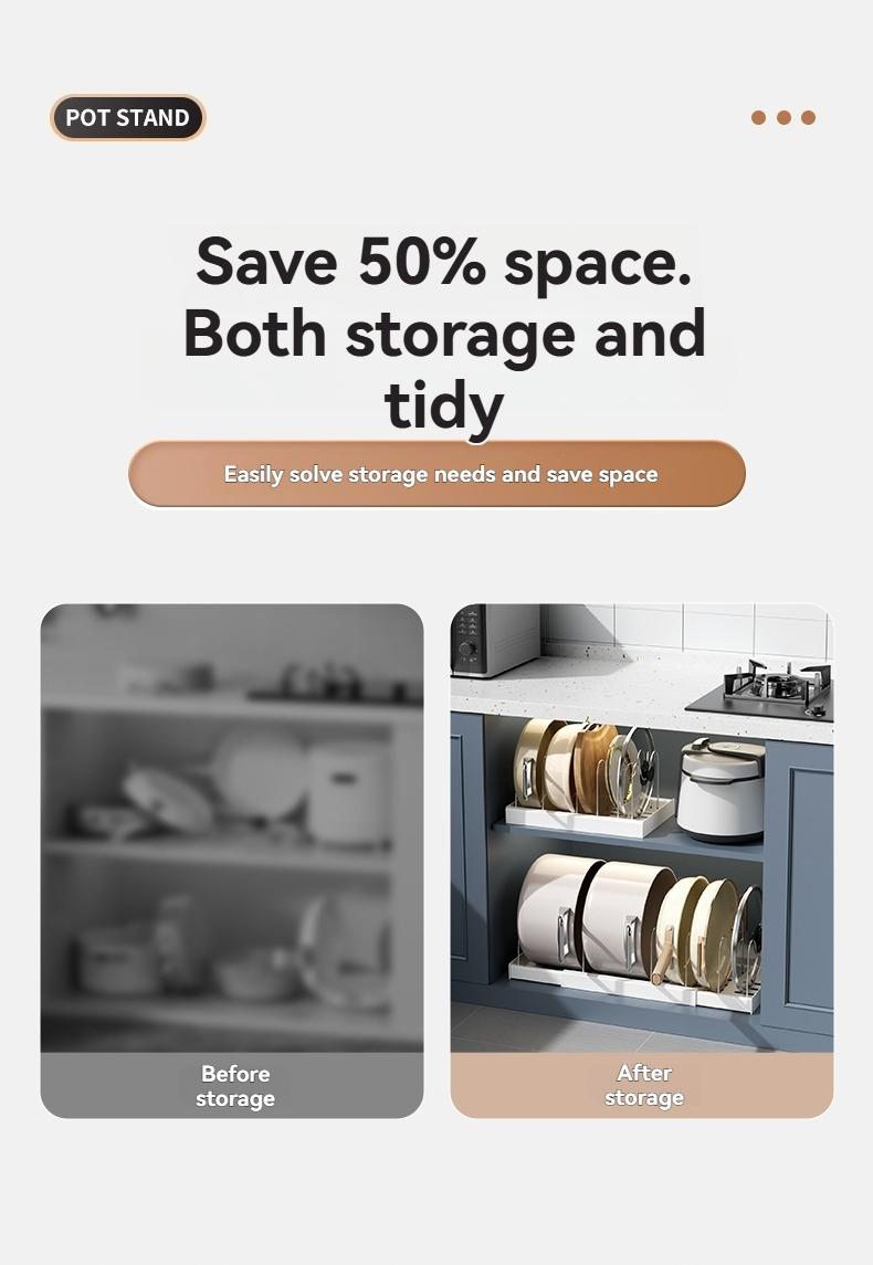 Kitchen Storage Rack Stainless Steel Pot Bowl Dish Organizer, Detachable Kitchen Shelf, Durable & Space-Saving Design