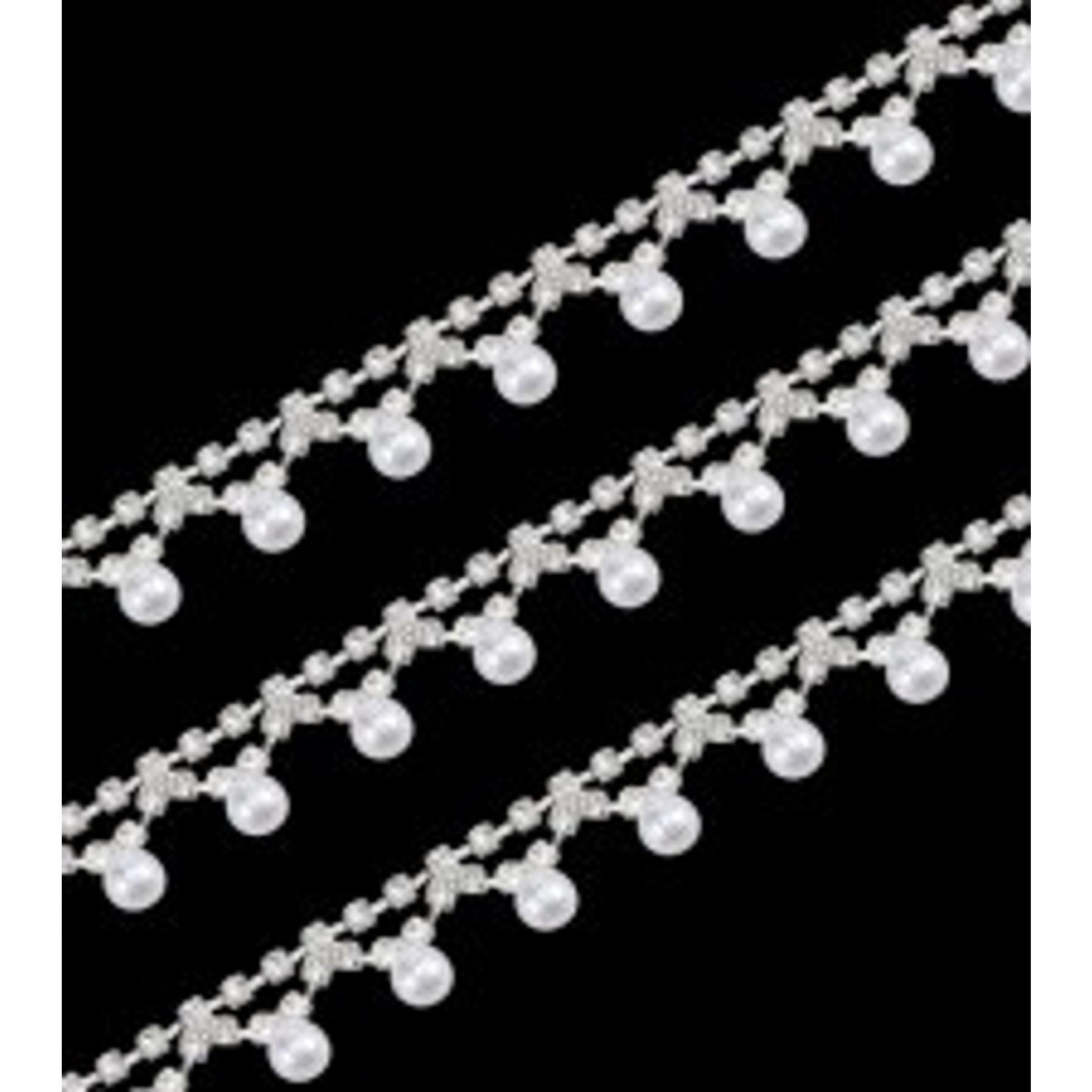 1 Yard Pearl Tassel Rhinestone Fringe Trim Rhinestone Pearl Tassel Chain Diamond Crystal Tassels Fringe Trim for Sewing Crafts Wedding Dress Clothing Accessories DIY Decoration Silver