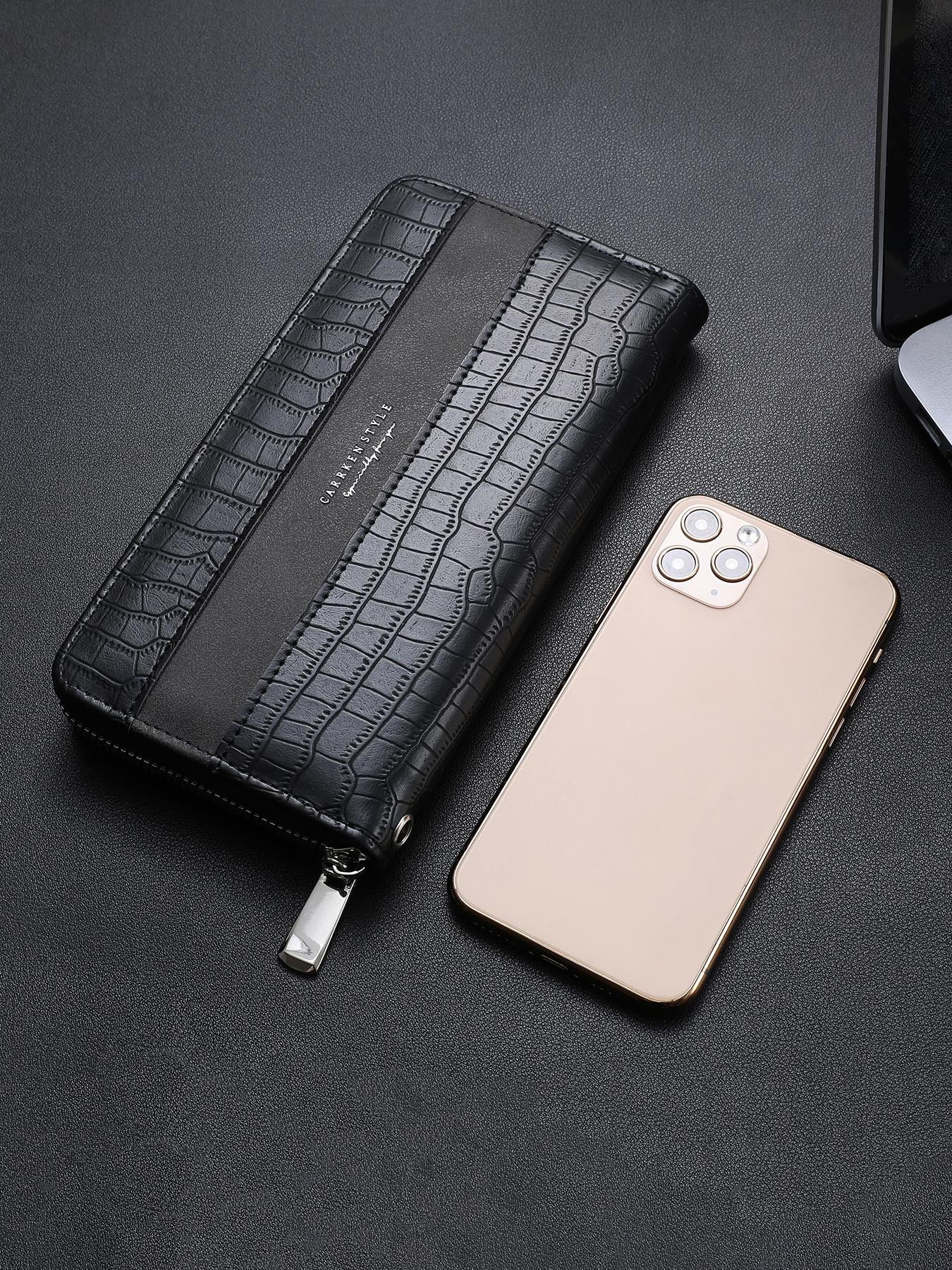 Men's Business Stone Texture Zipper Clutch Bag, Fashion Color Block Design, Multi-Functional Large Capacity Wallet, Gift for Boyfriend Father Son, Men Gifts