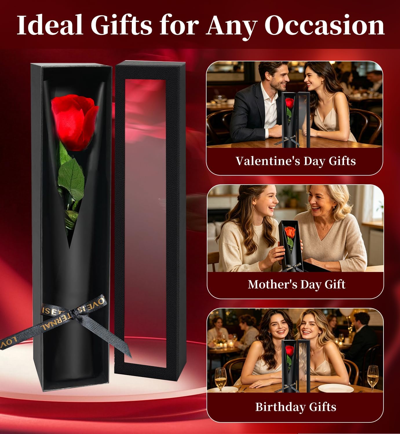 Preserved Red Rose Bouquet, Long-Lasting (5 Years) Gift for Women, Mom, Grandma, Wife, Friends - Birthday, Mother's Day, Anniversary, Valentine's Day