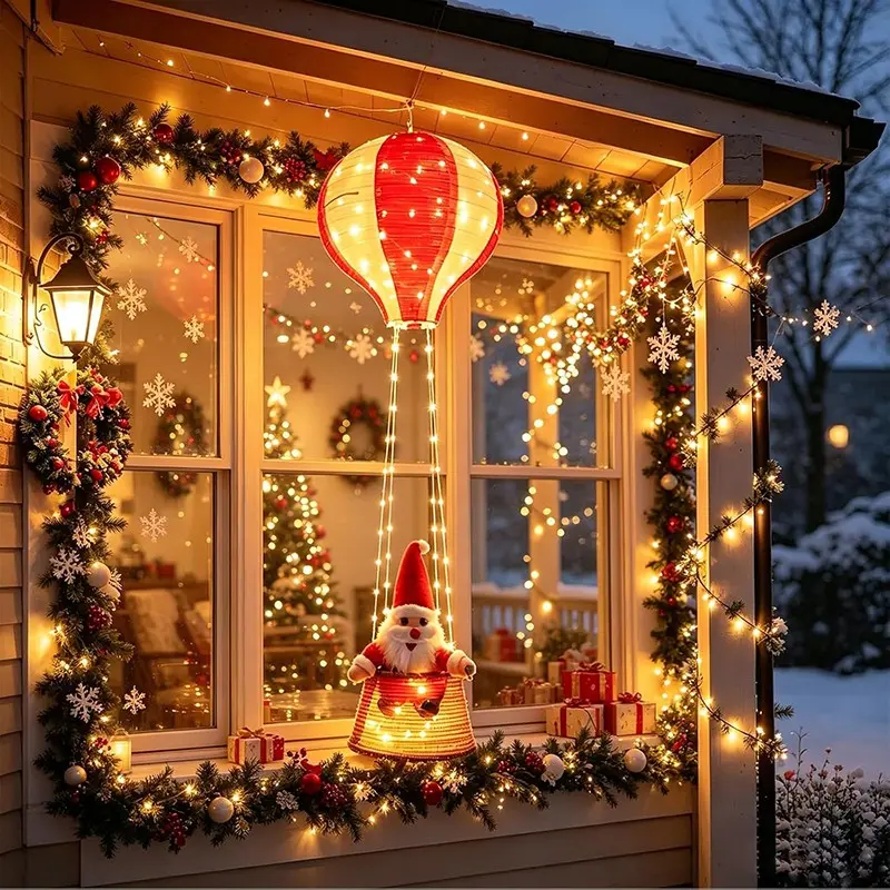Christmas Hot Air Balloon Lantern, Battery-Powered Santa Lantern, 8 Modes, Indoor Outdoor Holiday Decor, Christmas Gift, Women's Gift
