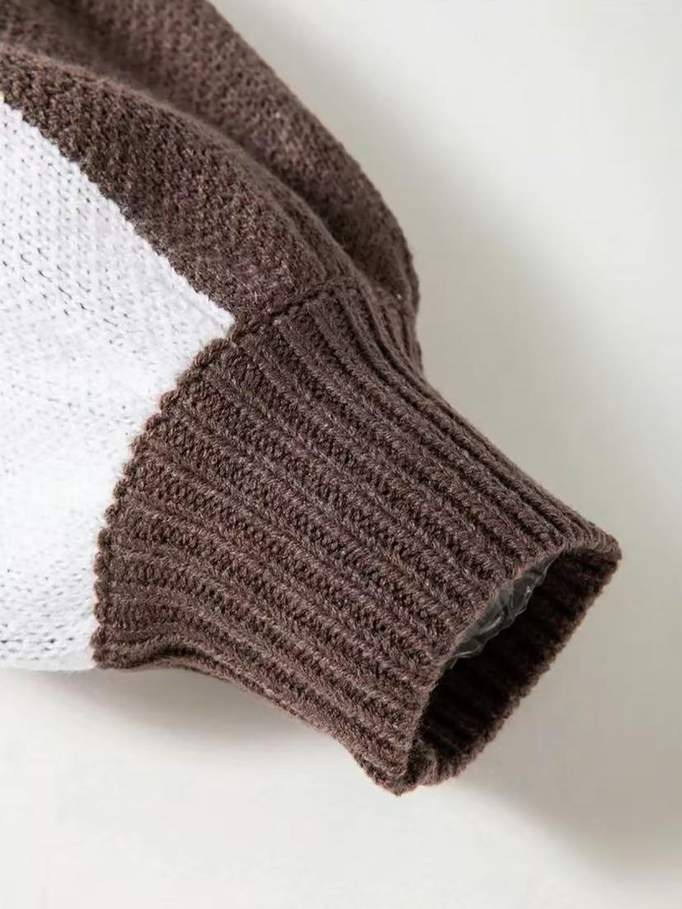 Women's Loose Fit Colorblock Sweater, Vintage Plaid Knit Pullover, Fall Winter Casual Round Neck Top, Elegant Patchwork Design, Womenswear