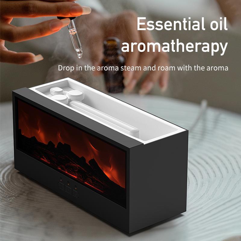 Flame Essential Oil Fireplace Diffuser, Remote Control Humidifier, Aroma Diffuser Humidifiers, 150ML Ultrasonic Cool Mist, 7 Color Lights, Timer, Auto Shut off