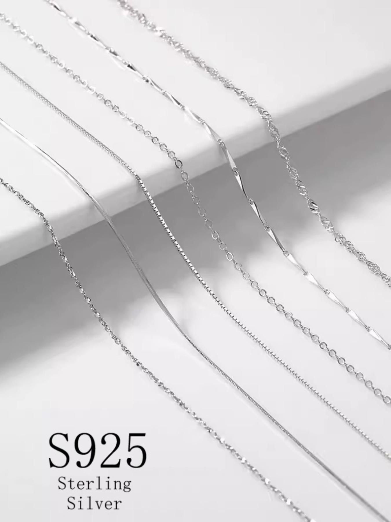 925 Sterling Silver Simple Chain Necklace, Minimalist Chain Necklace, Fashion Jewelry for Party, Daily Decor, Trendy All-match & Exquisite Jewelry for Birthday Gift