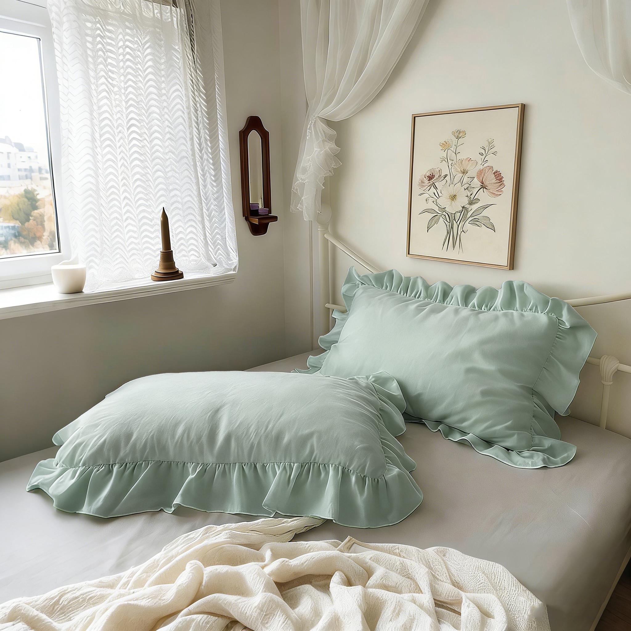 2Pcs 3D Jacquard Frill Pillowcase, French Vintage Romantic Style, High-count Soft Breathable Bedding, for Girls Bedroom, Homestay, Pillowcase Only, Without Insert