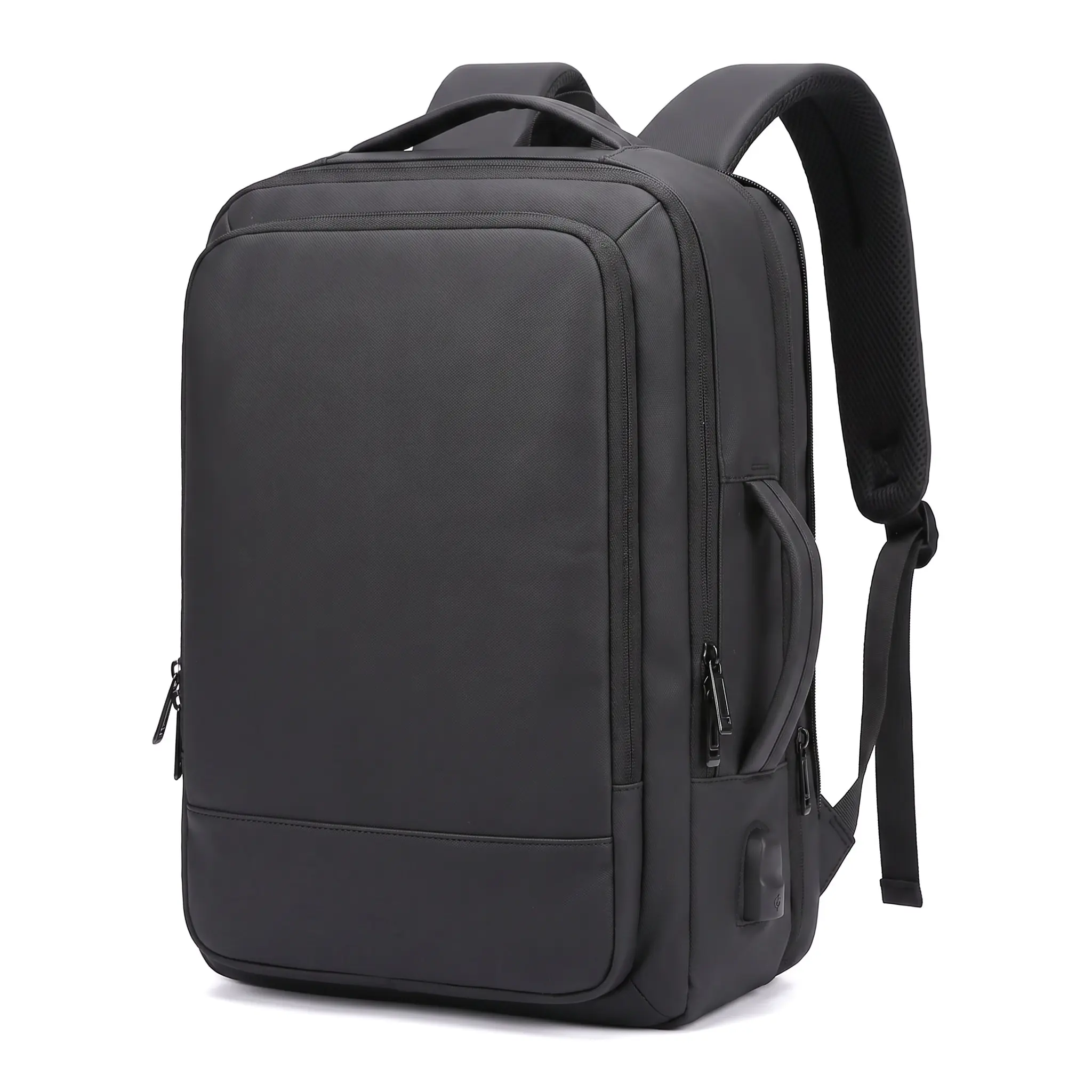 Unisex Aesthetic Tech Backpack, 15in Lightweight Adjustable Water-Resistant Laptop Bag, Zip-Closure Commuter Carry-On with Cozy Air Cushion Straps, Casual Everyday Essential (Black, Dark Gray), Aesthetic Tech Backpacks