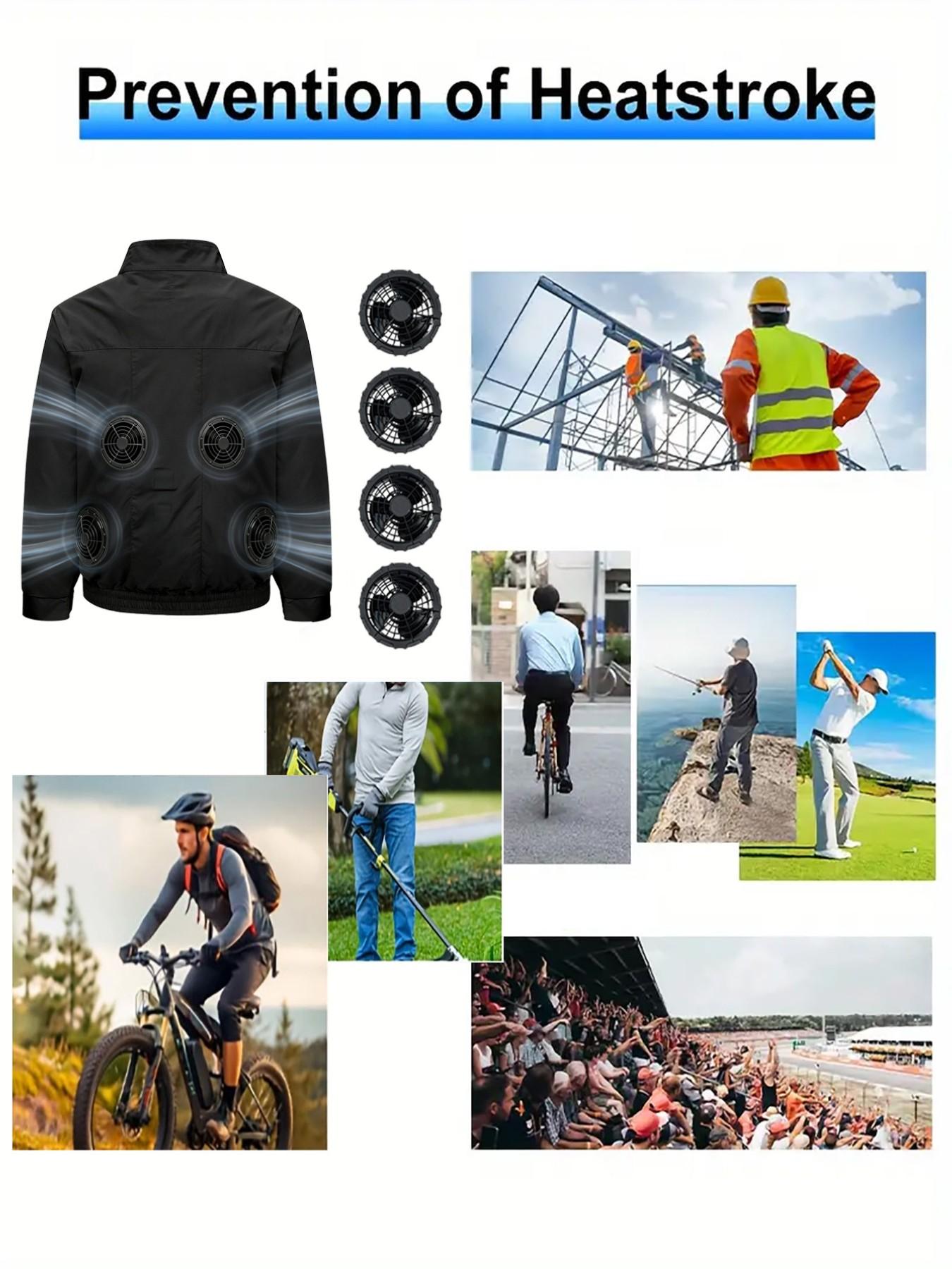 Summer 4 Fan Long Sleeve Air Conditioning Workwear Jacket, 4 Fans 2 Speed Lines, Unisex, Outdoor Fishing Camping Indoor Use