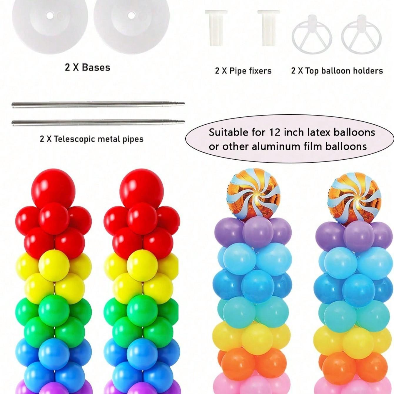 1/2 Sets Adjustable Height Metal Balloon Column Stand Set, Party Decoration Background, 7 Feet, Ideal for Holidays, Weddings, Birthdays, Graduations