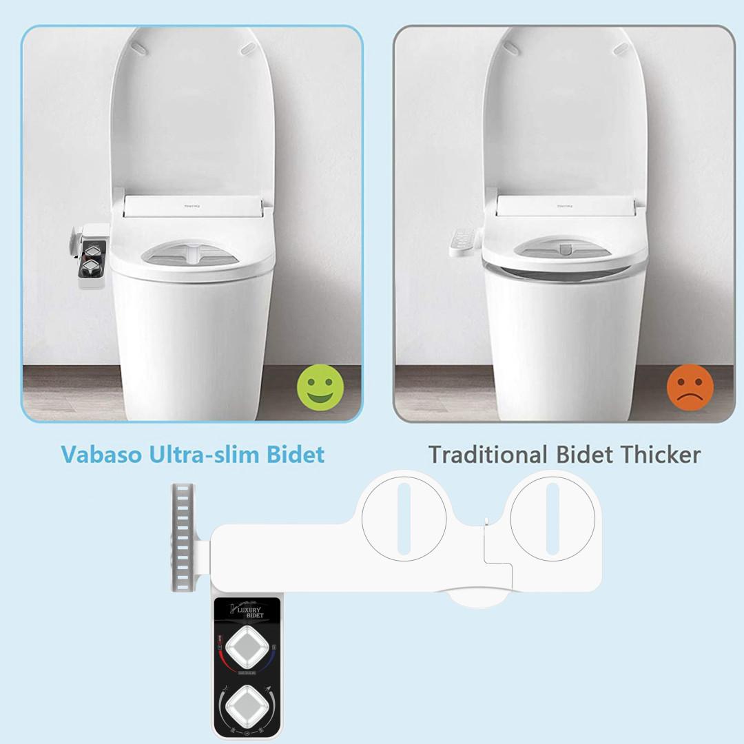 Bidet Attachment for Toilet, Hot and Cold Water, Non-Electric, Self Cleaning, Dual Nozzle, Adjustable Water Pressure, Phone Holder