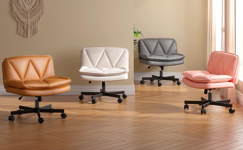 Raybee Furniture 27" Wide Criss Cross Chair, Comfy Cross Legged Office Desk Chair with Wheels, Cute Makeup Vanity Chair, Fabric Modern Swivel Height Adjustable Mid Back Wide Seat Computer Task Chair for Home Office