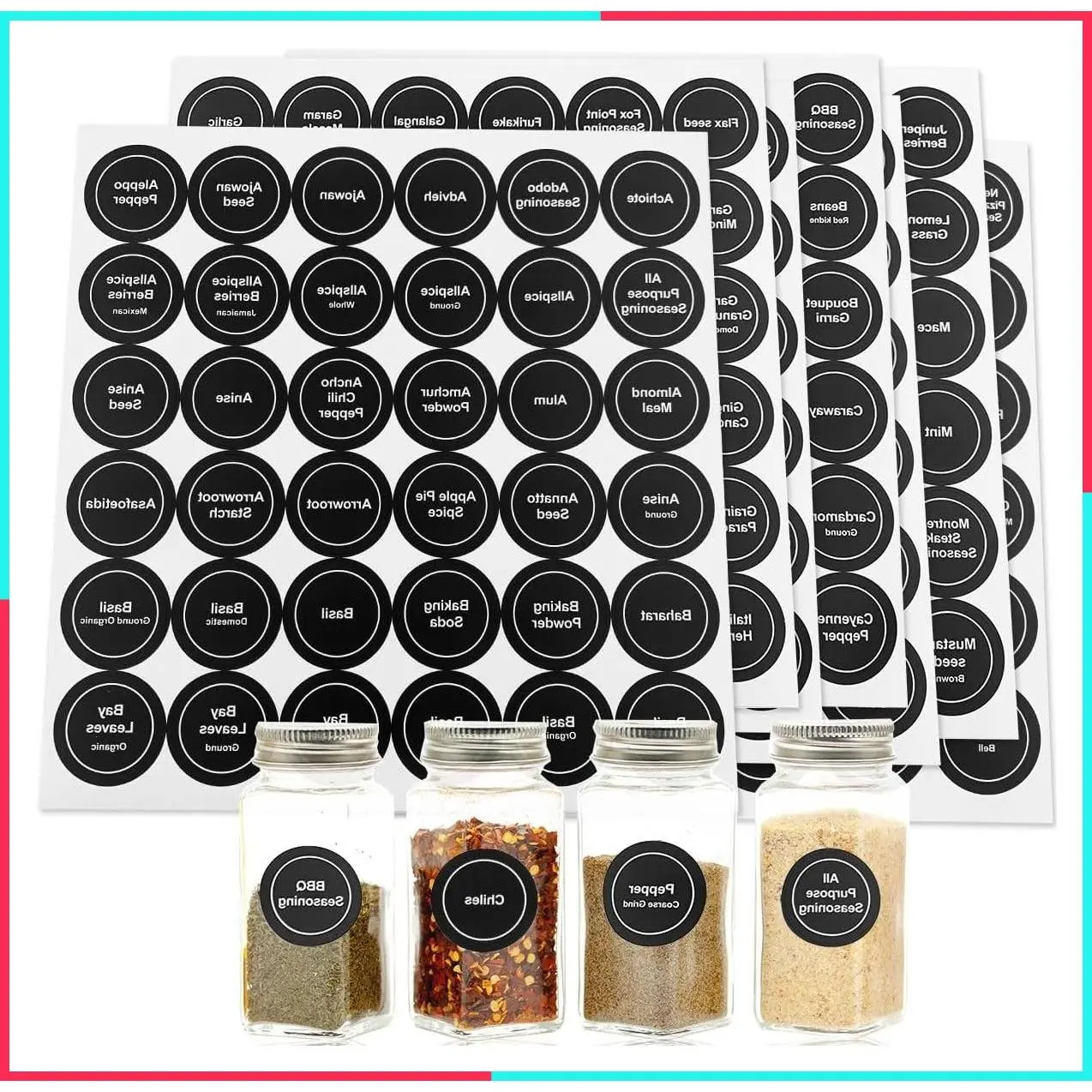 432 Pcs 1.4" Round Waterproof Spice Labels - Preprinted & Blank Adhesive Tear-Resistant Labels for Kitchen Jars, Caps, Food Containers & Spice Organizers