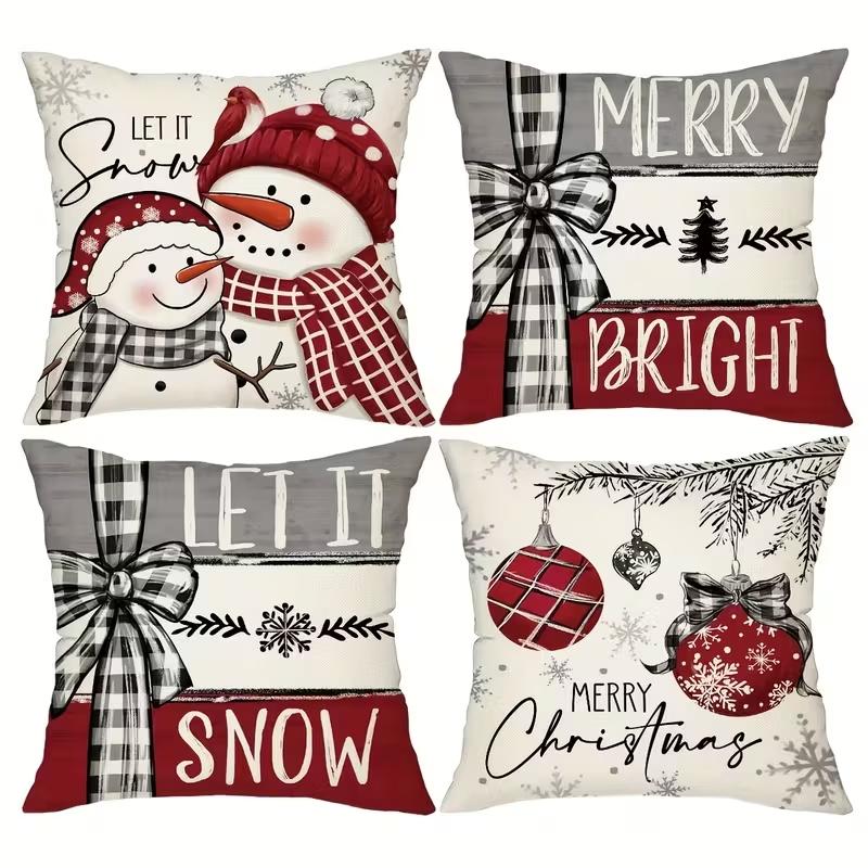 4pcs Set of 18x18 Inch Christmas Throw Pillow Covers, Winter Holiday Cushion Case Decoration, Snowman&Christmas tree Designs, ZipperClosure,Linen,Merry Christmas Decor 2025 for Home, Couch, Sofa, Living Room – No Inserts Included 4pcs Set of 18x18 Inch Christmas Throw Pillow Covers, Winter Holiday Cushion Case Decoration, Snowman&Christmas tree Designs, ZipperClosure,Linen,Merry Christmas Decor 2025 for Home, Couch, Sofa, Living Room – No Inserts Included