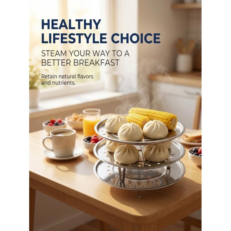 3pcs Multi-Size (18/20/22cm) Stainless Steel Steamer Racks, Universal Fit Perforated Trays with Elevated Legs,  for Steaming Vegetables, Dumplings & Seafood