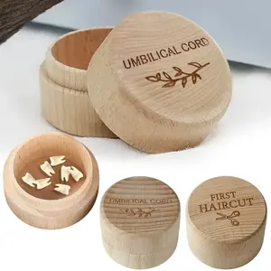 Wooden Baby Hair and Umbilical Cord Keepsake Box, Personalized Engraved Newborn Gift for Baptism, Memory Box for Baby's First Hair, Cord Storage