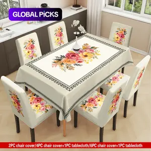 2/5/7PCS Restaurant Chair Tablecloth Covers, Simple Fresh Floral Print, Elastic Polyester Dining Chair Slipcovers, Sewn-Closed Design, Detachable for Cleaning, Suitable for Home, Office and Hotel Chair Decoration, Stretch Chair Slipcovers