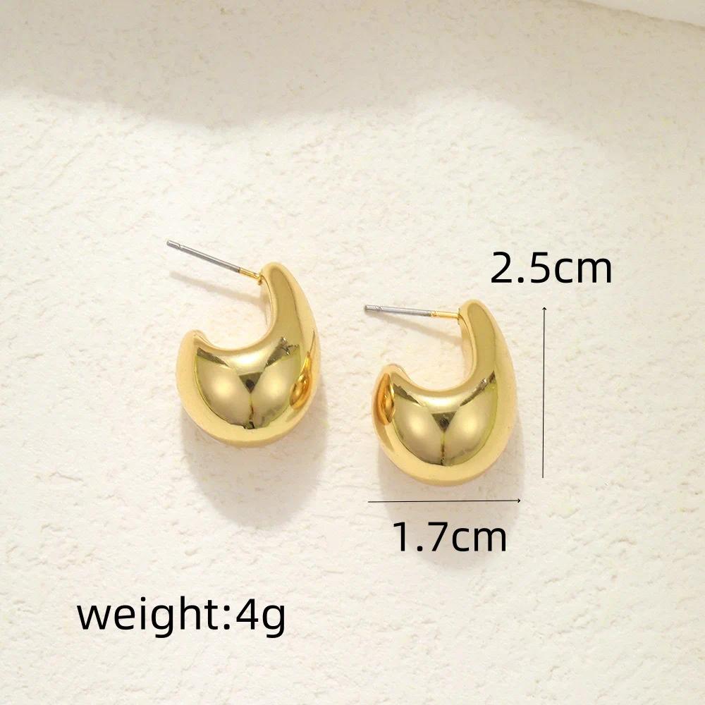 Small Water Droplets CCB Gold Color Smooth Stud Earrings for Women Exaggerate Punk Geometry Jewelry Accessories Girlfriend Gift