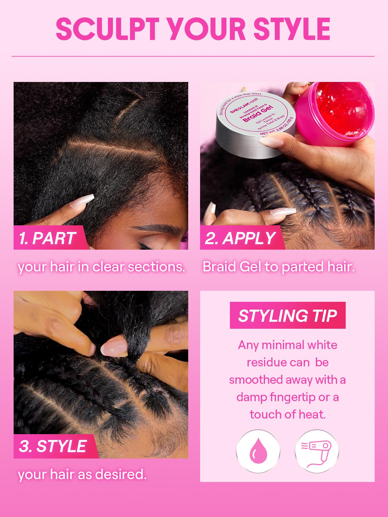 SHEGLAM HAIR Locked in Strong Hold Twist & Braid Gel,Wax Strong Hold Non-Greasy Hair Styling Gel,No Flake No Whitening & Water Resist Ant,Yummy Cranberry Scent,Enriched With Castor Oil,Coconut Oil And Shea Butter-Effortlessbeauty-Hairhack- Coachella