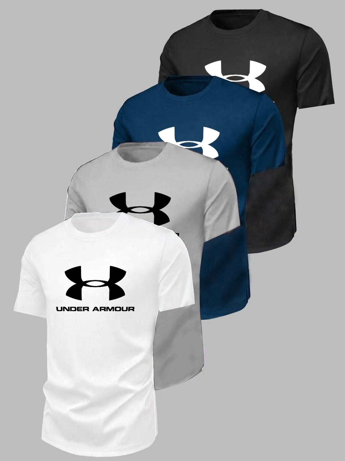 Men's Patterned T-Shirt 4-Piece Set, Streetwear Casual Style, Loose-Fitting Short Sleeve, Long Length, Trendy Youth Daily Wear