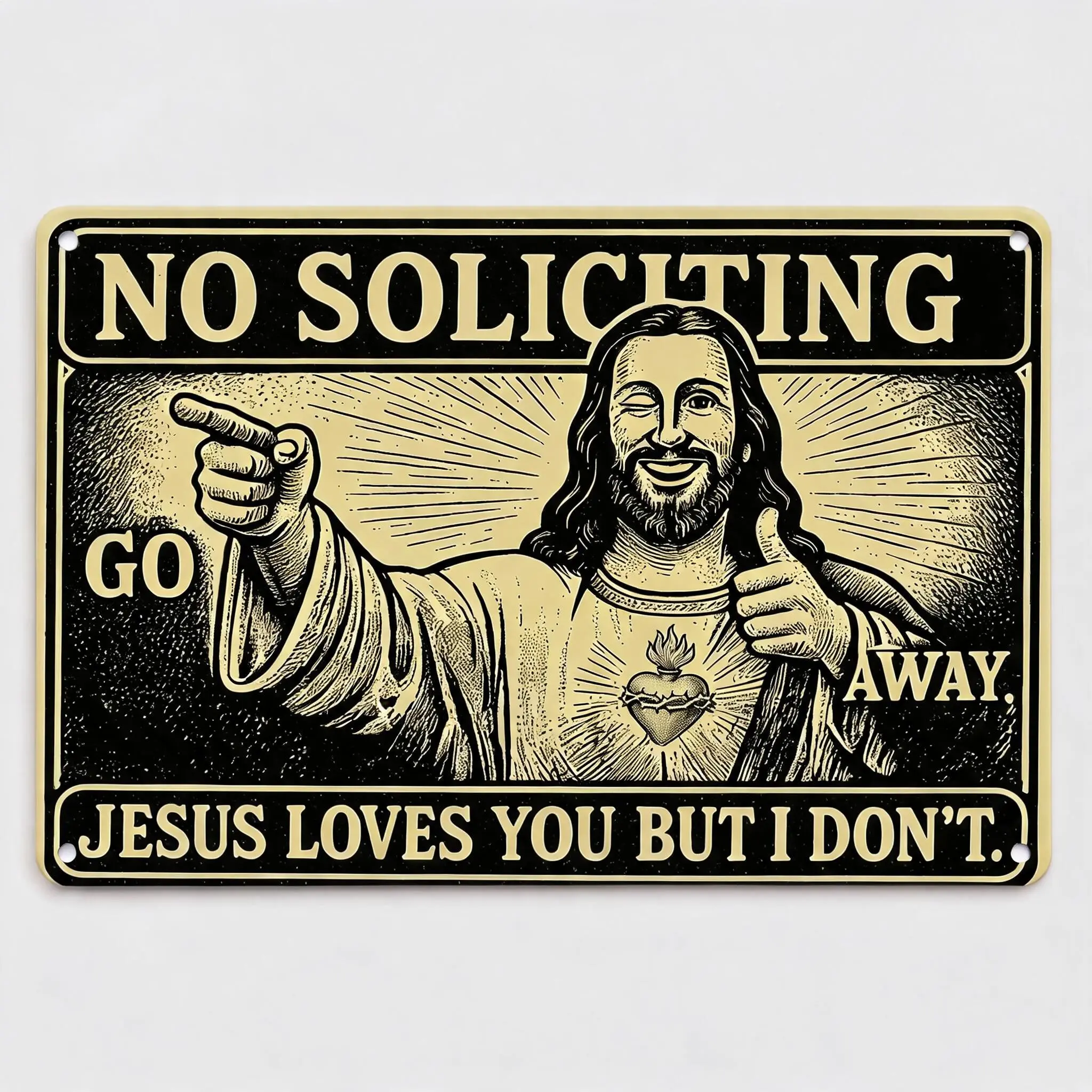 No Soliciting Funny Front Door Tin Sign, Vintage Metal Wall Decor for Porch Entryway Gate
