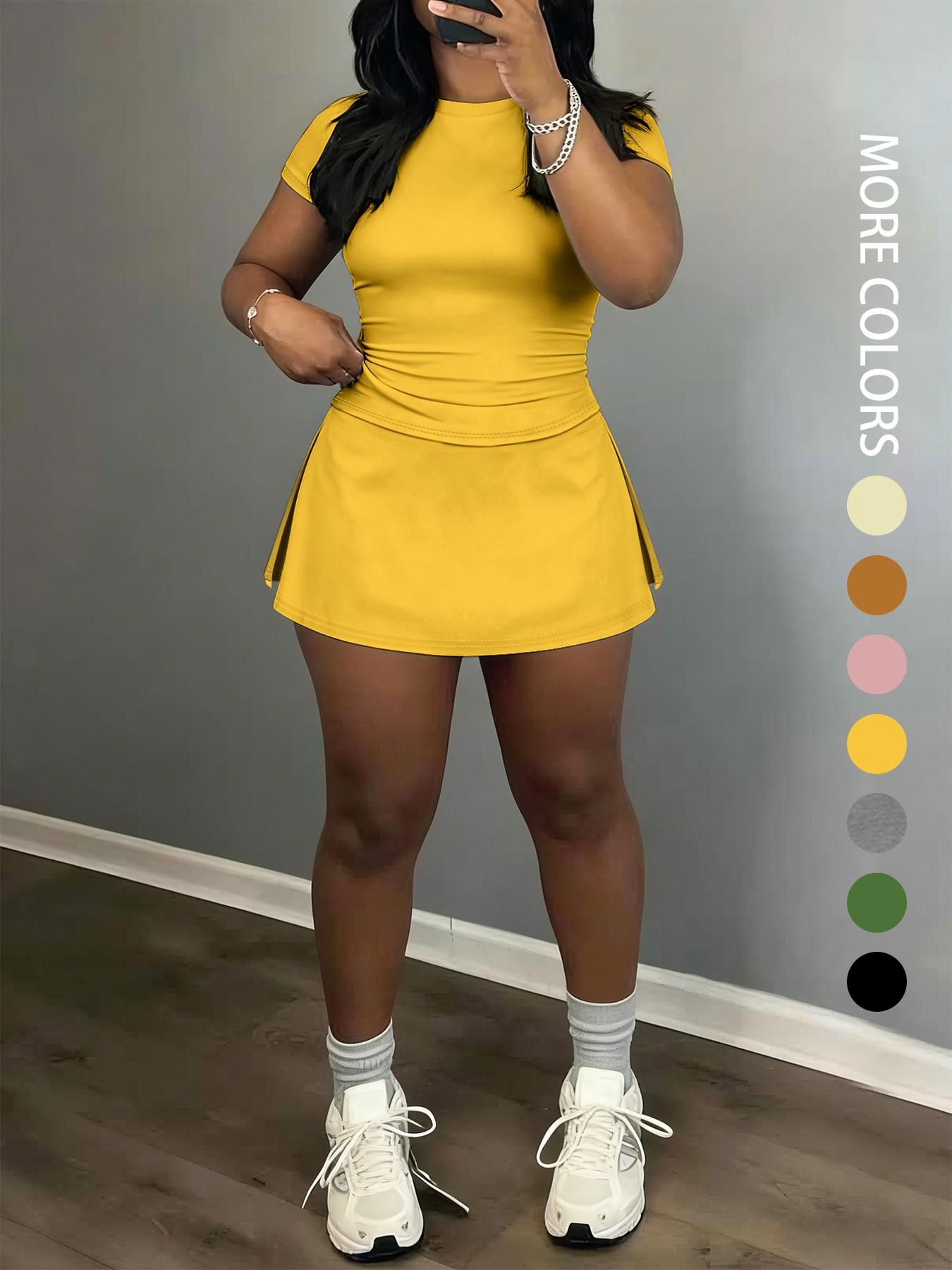 Women's Short Sleeve Casual Sporty Set, 2-Piece Women's Fashionable Daily Wear & Active Lifestyle Clothing, Workout Casual Wear